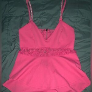 Pink Thin Strap Blouse With Lace